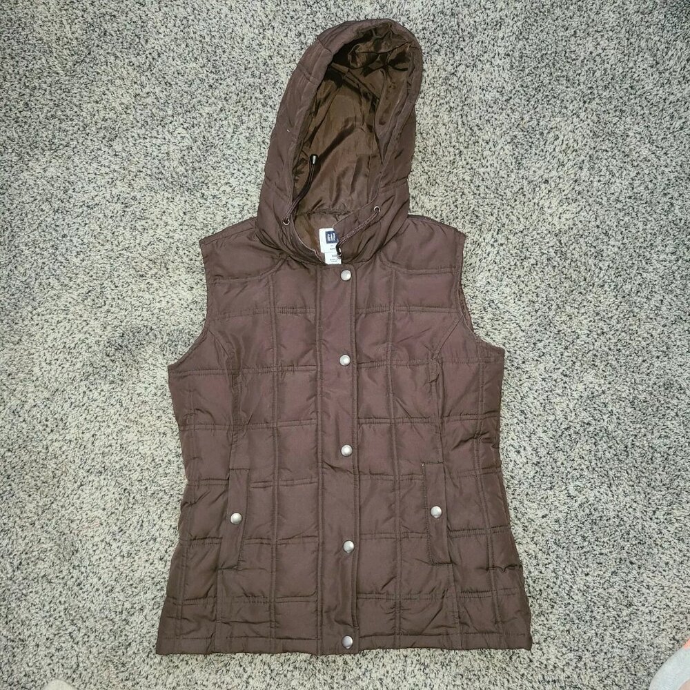 Gap ladies size XS brown vest puffer jacket hooded ladies F2